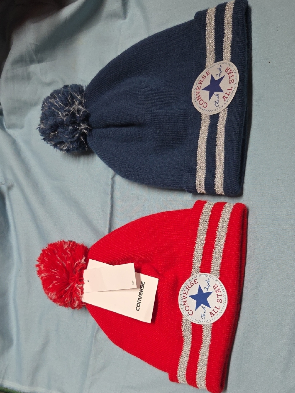 Converse Red & Navy Pom Pom Beanie Hats